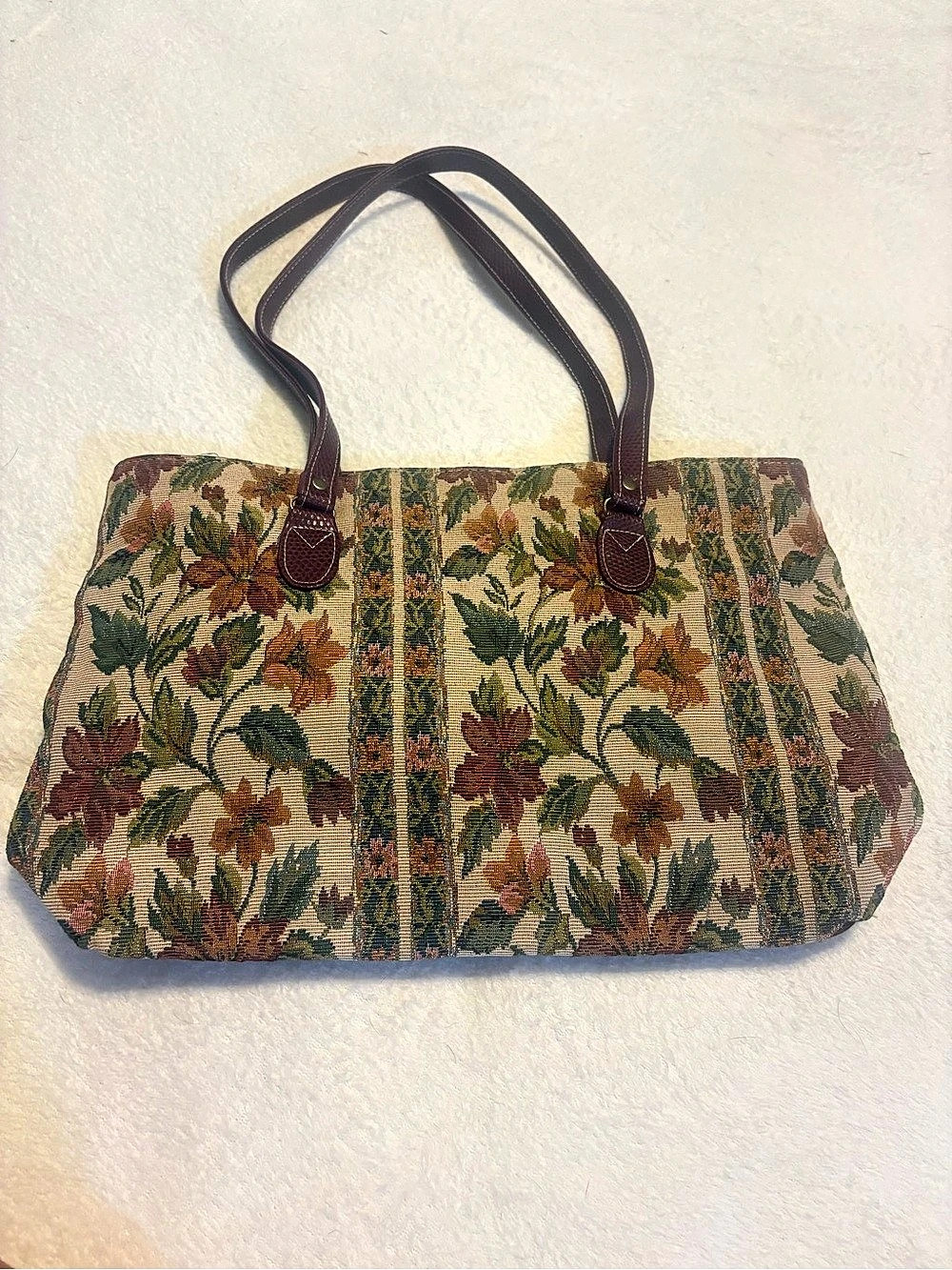 Bagland Accessories Floral Tapestry Tote in Brown & Green